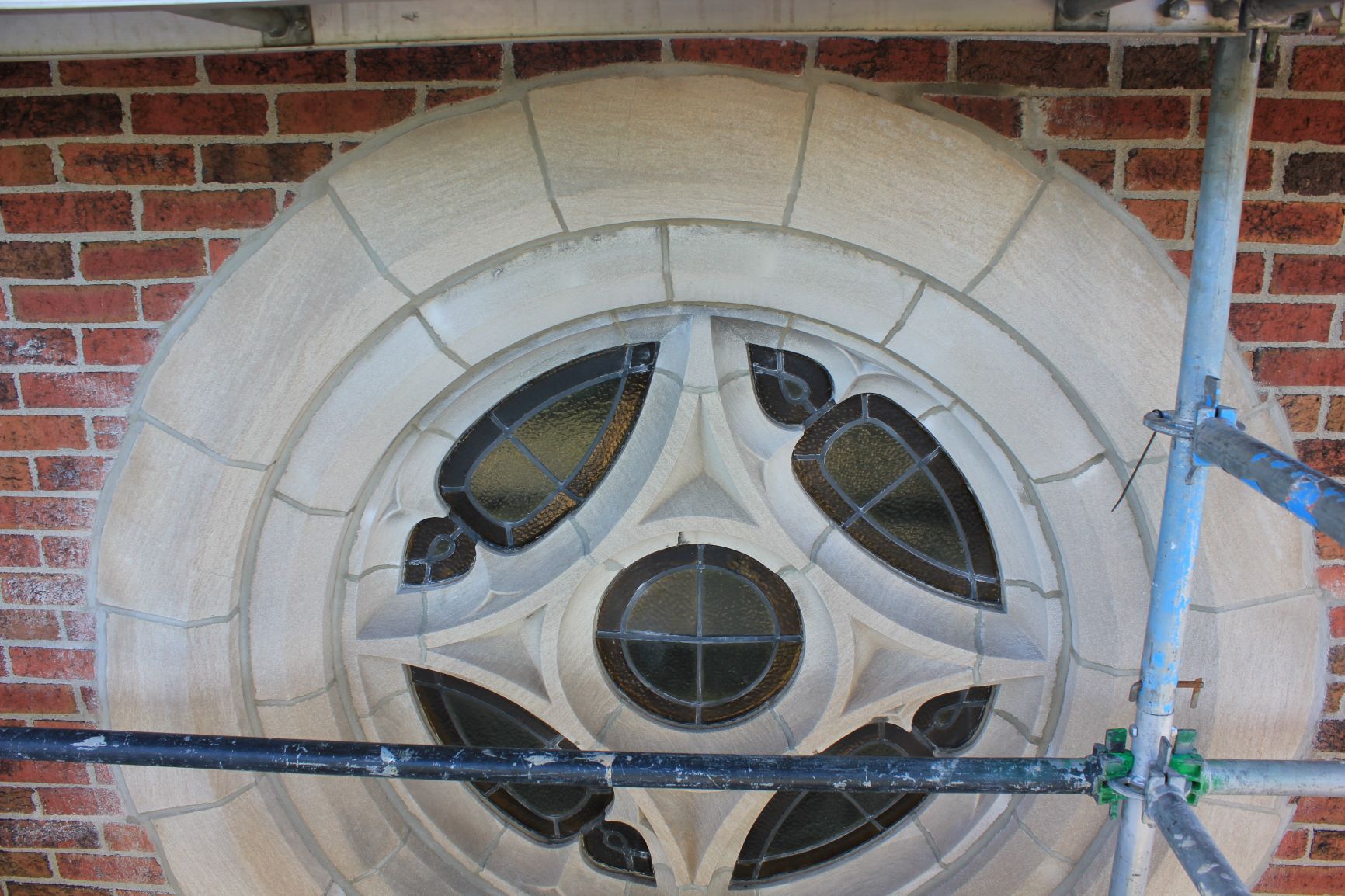 Closeup of Circular Window from Scaffolding